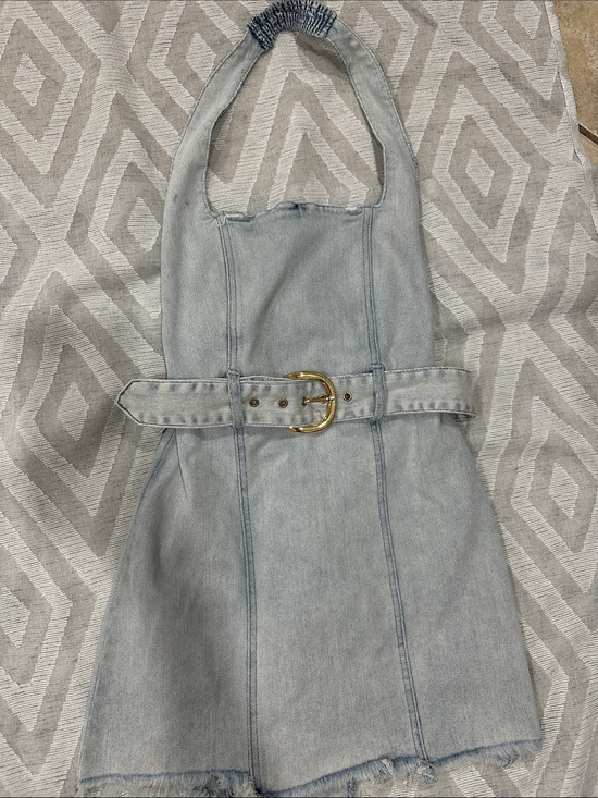 Show Me Your MuMu Dresses & Skirts - Show Me Your MuMu Light Blue Denim Halter Mini Dress with Gold Buckle